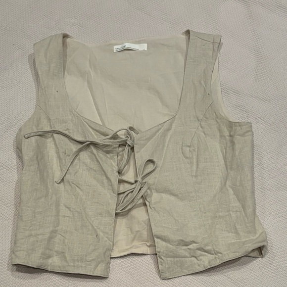 OAK + FORT Cream Tie-Front Crop Top - Picture 3 of 3